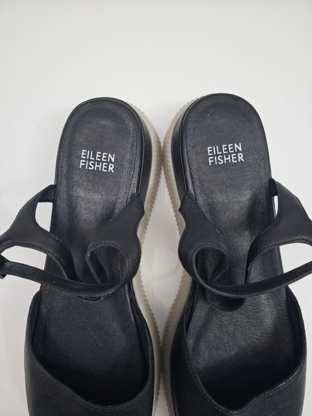 Eileen Fisher Airo Platform Wedge Sandal Womens 9 Black Leather Ankle Strap - Picture 6 of 13